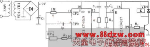 高精度长延时定时控制器(CD4060、CD4017)电路