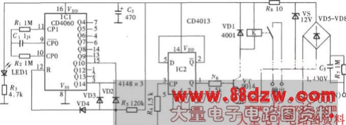 自动循环定时器电路(CD406、CD4013)电路