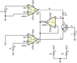 该电路为 ISFET(用于测量流体酸性的传感器)提供理想的偏置