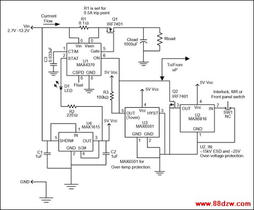 Figure 1. This circuit provides general over-current and over-temperature protection.