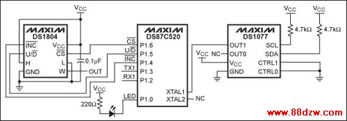 Figure 1. Schematic showing the DS87C520 and DS1804 connections.
