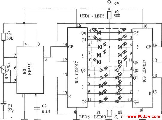 NE555CD4017ɵ˫ɫƵ·